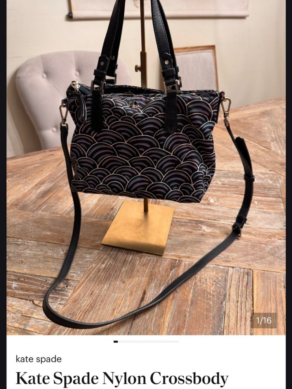 kate spade Black Patterned Nylon Crossbody with Scallop Print